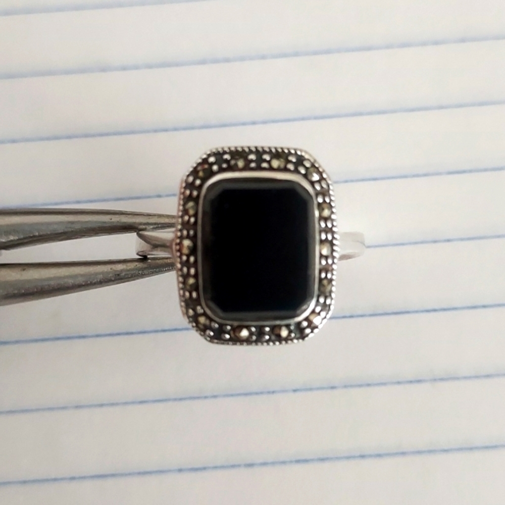Onyx and Marcasite ring, size 9